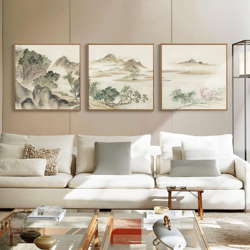 恽寿平湖山春暖 大气新中式沙发背景墙客厅挂画装饰画