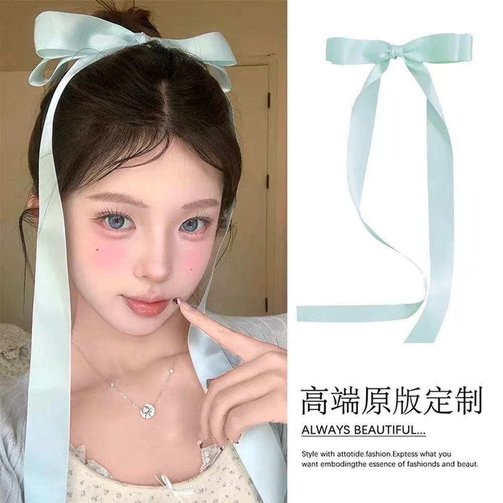垂耳兔头饰~粉色蝴蝶结发夹女2025新款头顶夹芭蕾风飘带丝带发饰