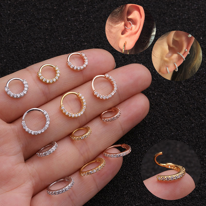 Copper Inlaid Zircon Nose Ring Ear Bone Ring Dual-Use 20G Ear and Nose Puncture European and American Foreign Trade Ornament Single