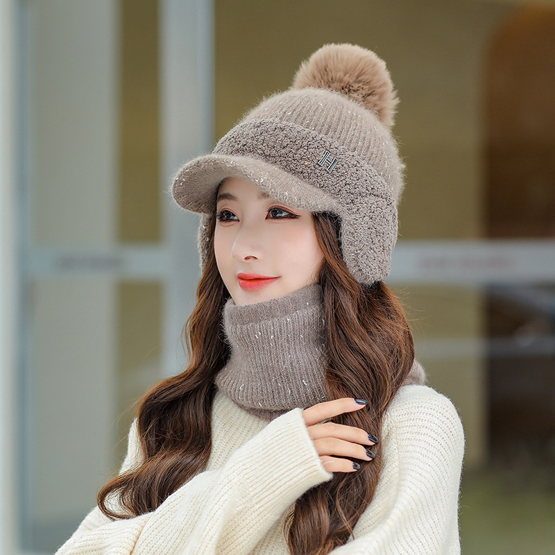 兔毛帽子女秋冬季韩版潮时尚百搭加绒保暖针织护耳毛线帽冬天棉帽