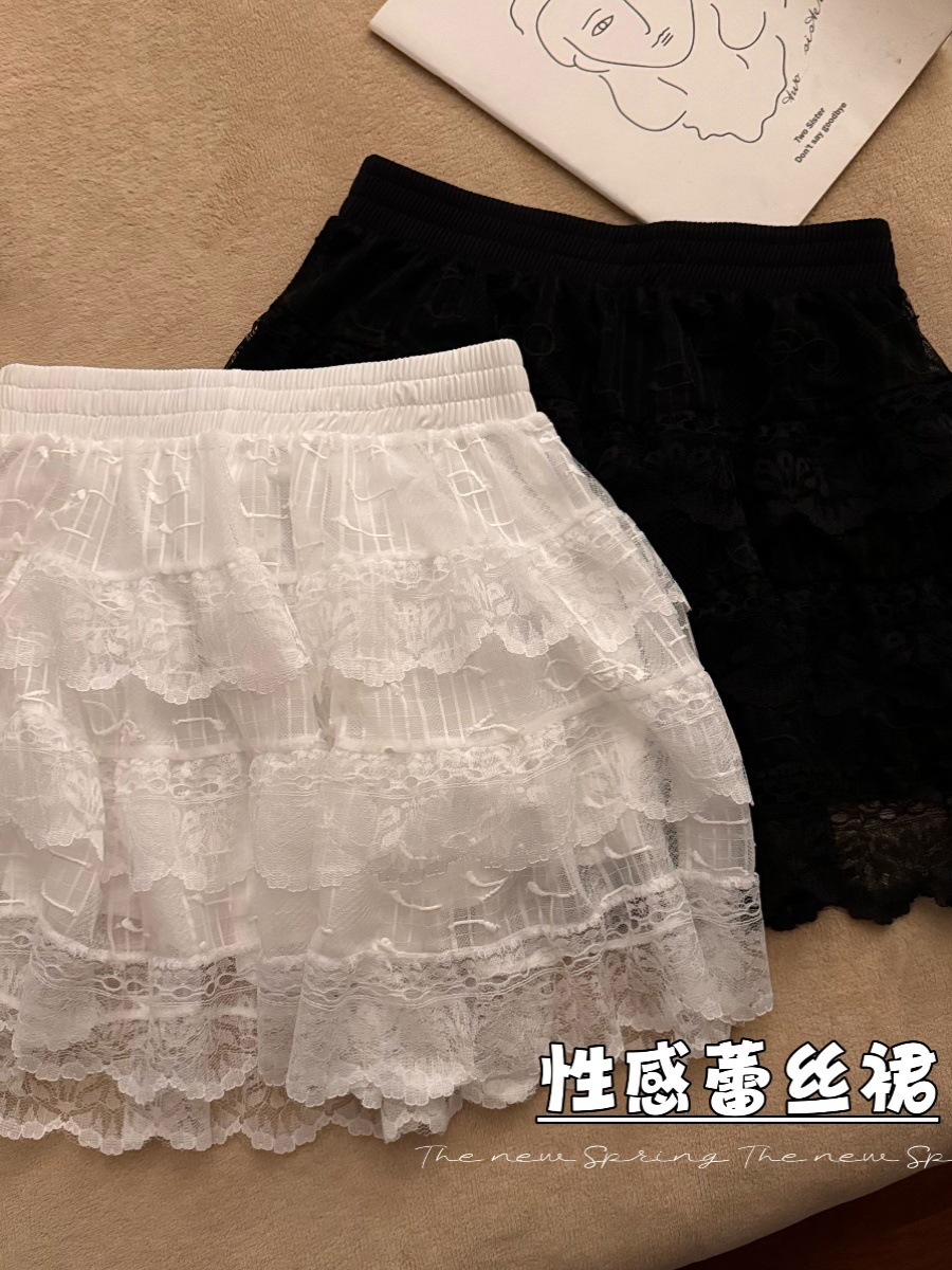 白色网纱蕾丝花边蛋糕裙芭蕾风蓬蓬裙短裙夏季半身裙子女2024新款