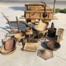 竹篮炉子农具摆件怀旧收藏品风车脚踏水木盆农具！木犁播种机水乡