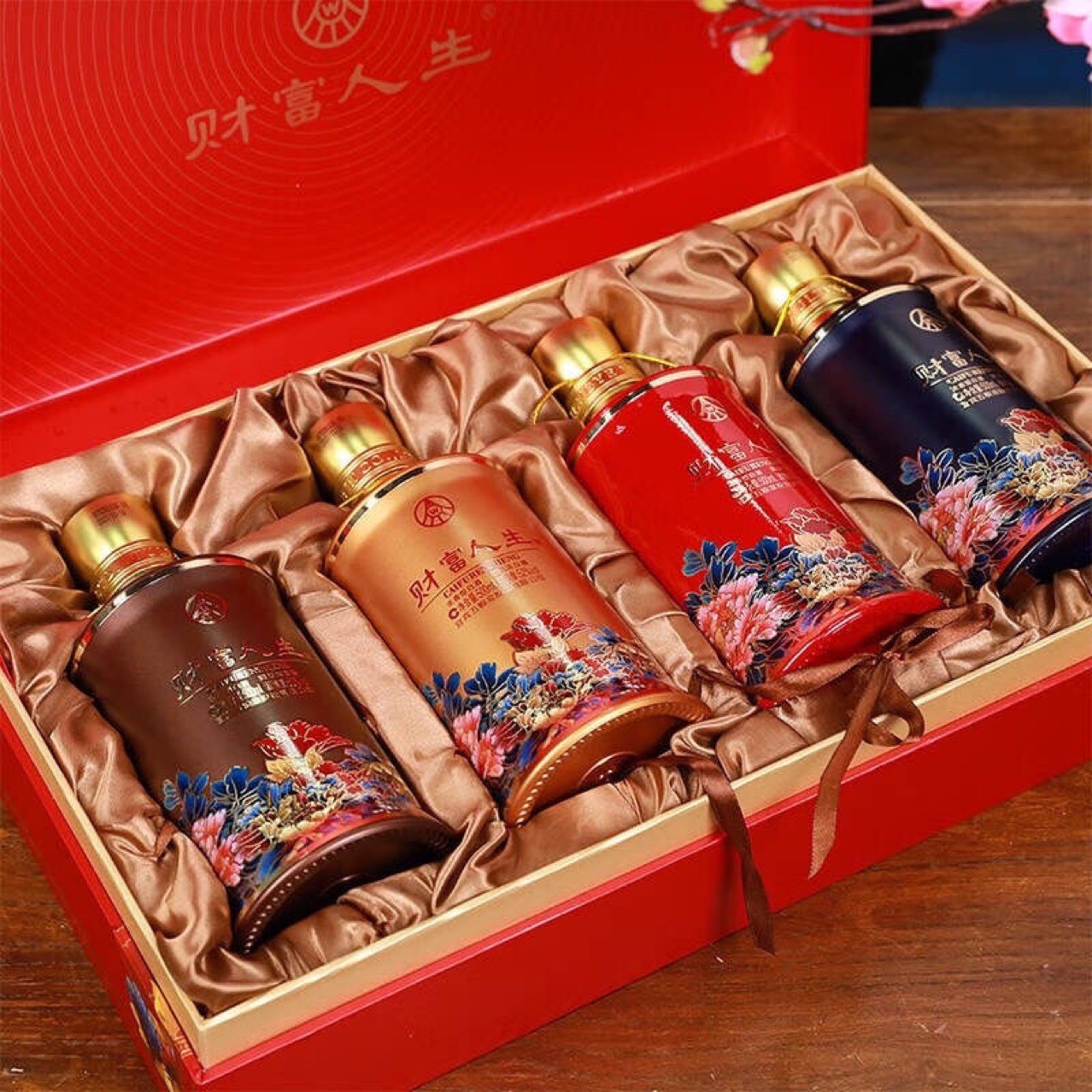 财富人生花开富贵500ml52度浓香型白酒礼盒装年货送礼4瓶起批