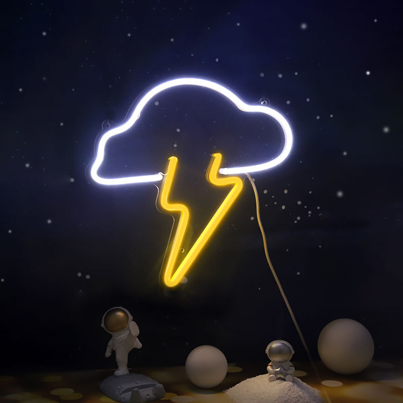 跨境电商新品彩灯装饰挂墙造型灯云朵加闪电霓虹灯雷阵雨云