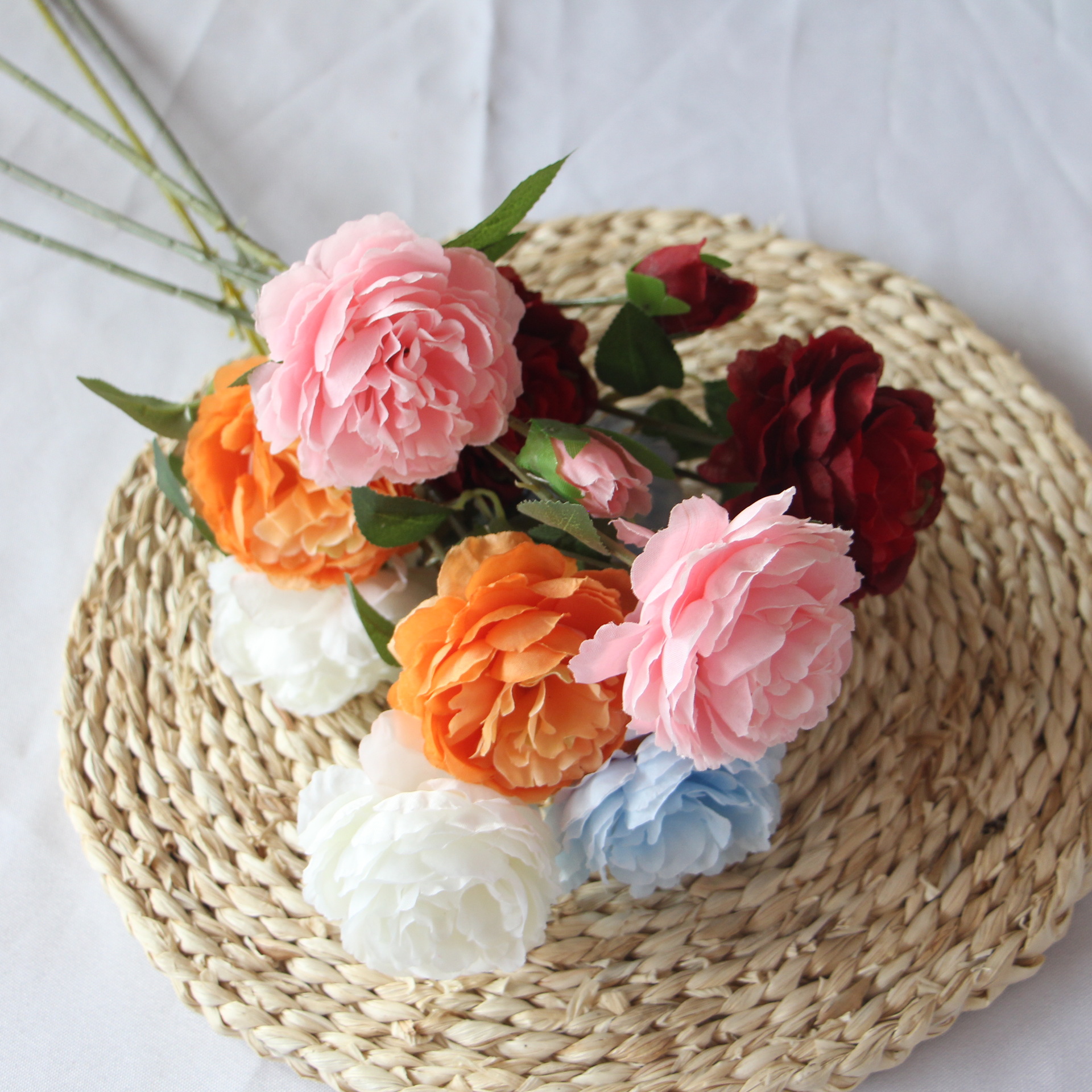 仿真欧式3头洋牡丹婚庆家居装饰假花塑料花绢花人造花仿真牡丹花