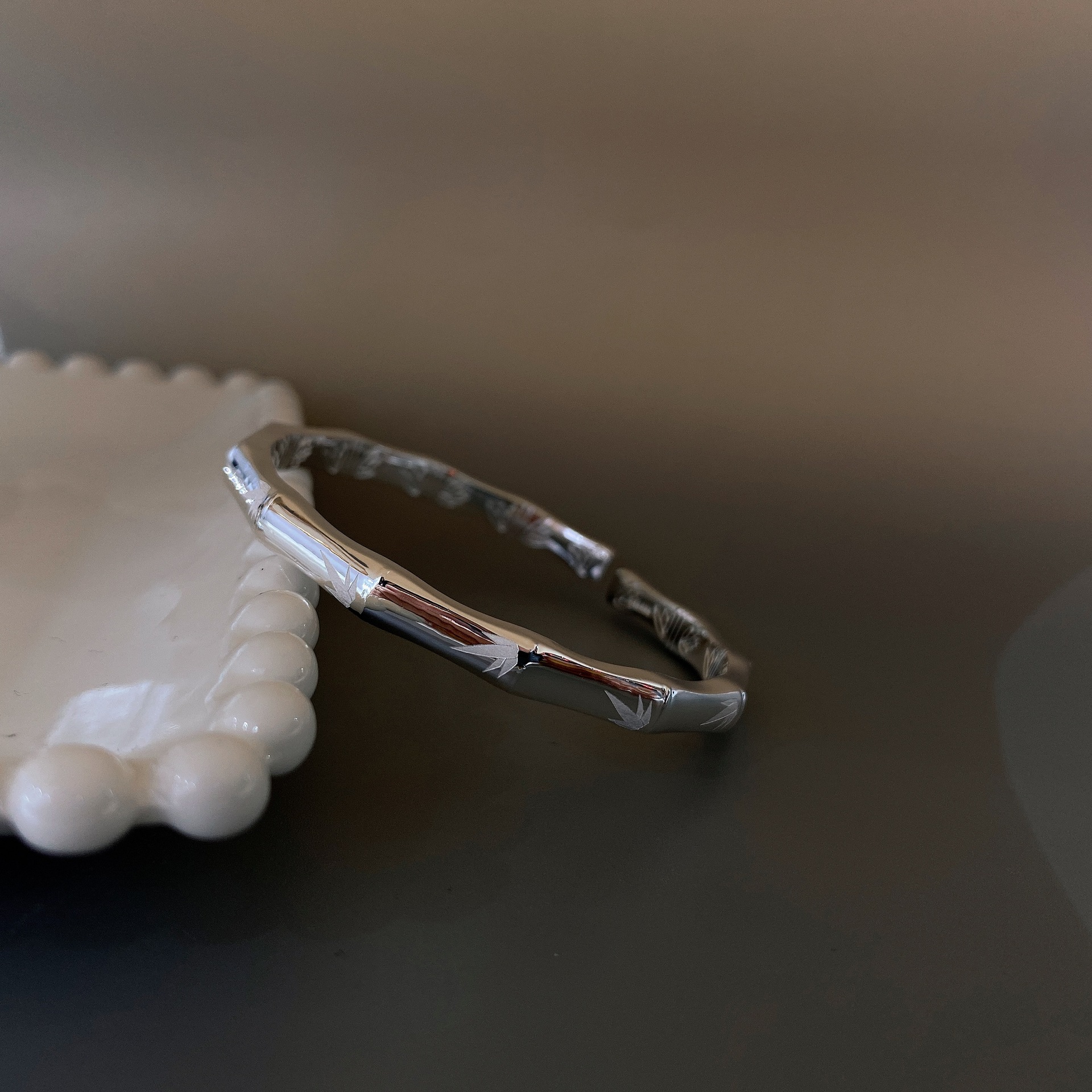 9纯银节节高升竹报平安钉砂开口足银手镯子饰品送女友礼