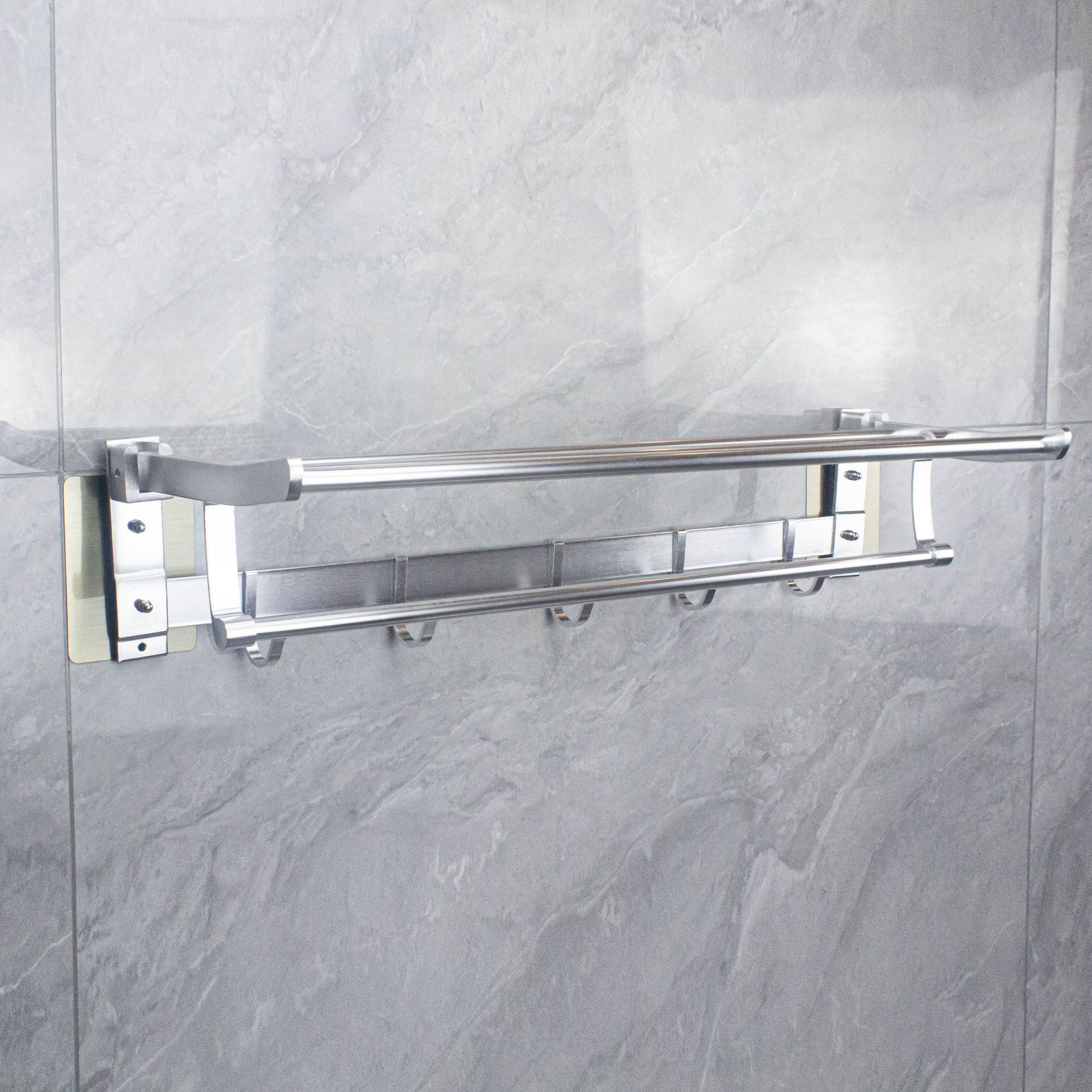 银色浴室毛巾架免打孔太空铝多功能厕所浴巾架壁挂式卫生间置物架