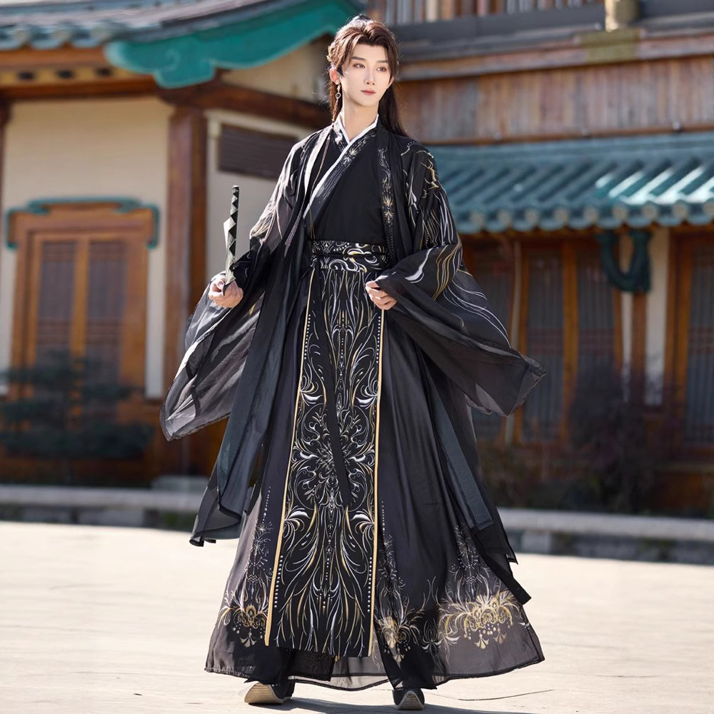 原创汉服男装中国风古装武侠仙侠暗黑炫酷汉服交领袍影视cos服