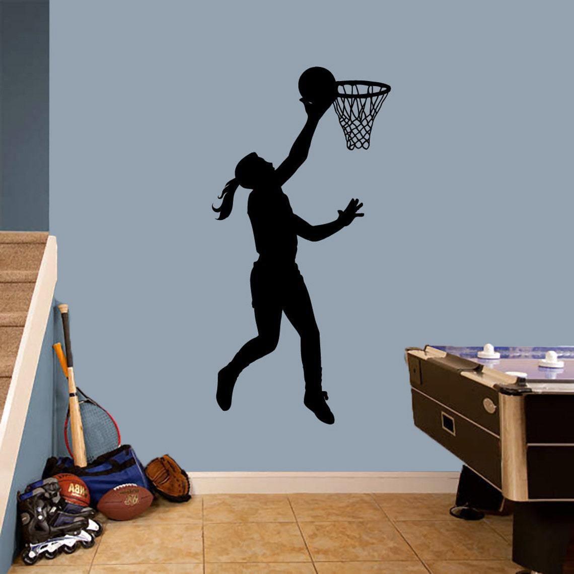 女孩打篮球basketball投篮剪影wall decor跨境亚马逊ebaydw4652篮球