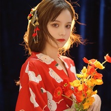 神明少女cos和服影楼写真拍照服日式红色樱花加厚材质日本和服