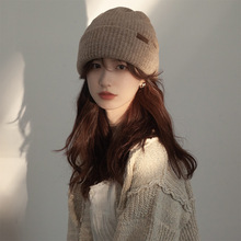高品质含羊毛针织帽子女秋冬加厚保暖护耳大头围包头显脸小毛线帽