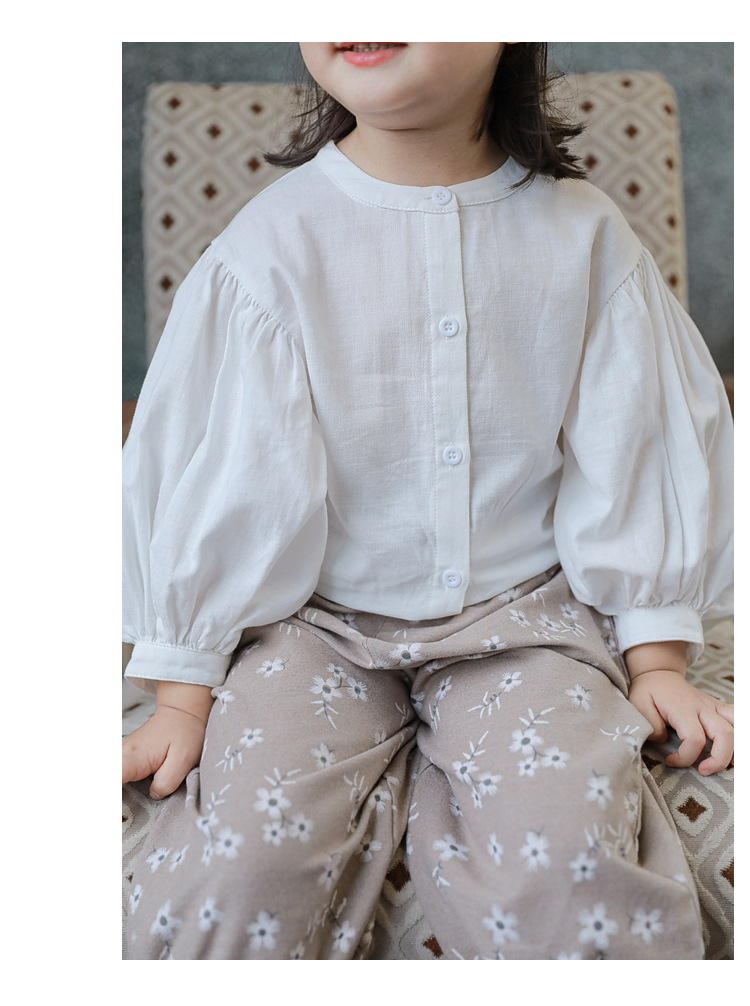 女童复古长袖衬衫儿童灯笼袖上衣3-8岁童装一件代发