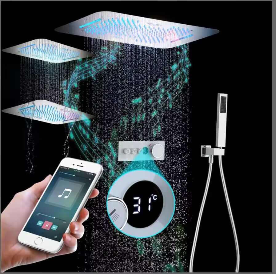 HIDEEP LED音乐淋浴套装嵌入顶式580*380花洒头数显恒温主体