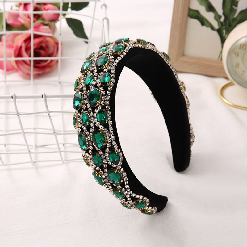 Korean Style Diamond Sponge Heavy Industry Headband Baroque Headband Wide-Edge Rhinestone Headband Hair Accessories Female Factory in Stock Wholesale