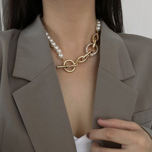 2021年新款时尚设计感珍珠链条拼接项链女轻奢小众气质简约锁骨链