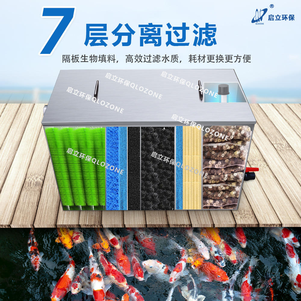启立鱼池过滤系统不锈钢鱼池过滤箱器净化水循环 景观鱼池水族馆