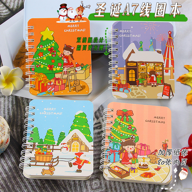 Christmas Series A7 Coil Notebook Flip Notepad Student Festival Prize Gift Notebook Diary Journal Book