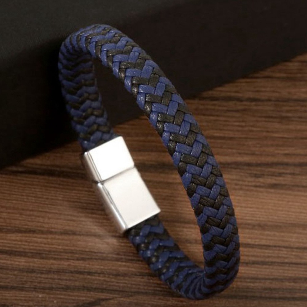 Cross-Border New Couple's Simple Bracelet Black and White Leather Multi-Layer Hand-Woven Stainless Steel Bracelet