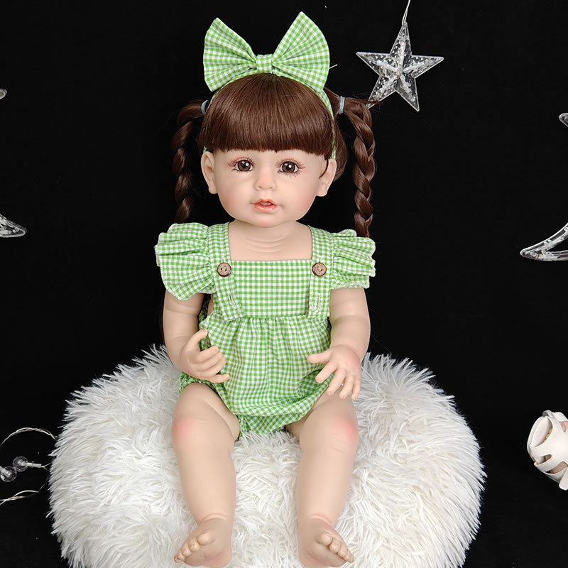 Factory Direct Sales Simulation Vinyl Reborn Doll Big Eyes Long Hair 55cm Can Take a Bath to Accompany Play House One Piece Dropshipping