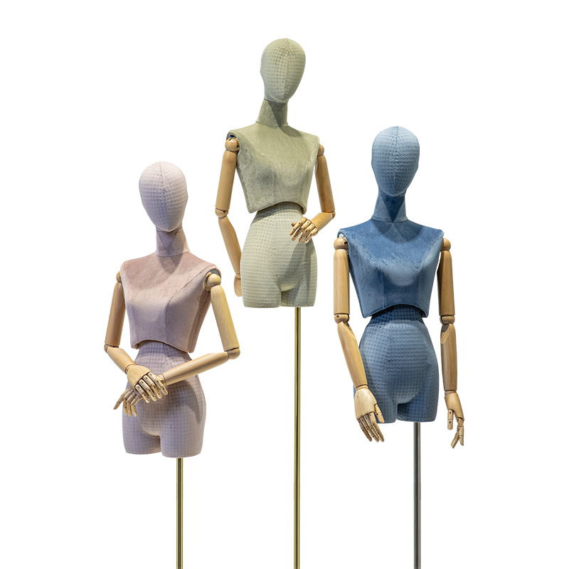 Korean Style Clothing Store High-End Suede Mannequin Women's Half-Length Mannequin-Body Color Twisted Waist Shelf Display Stand