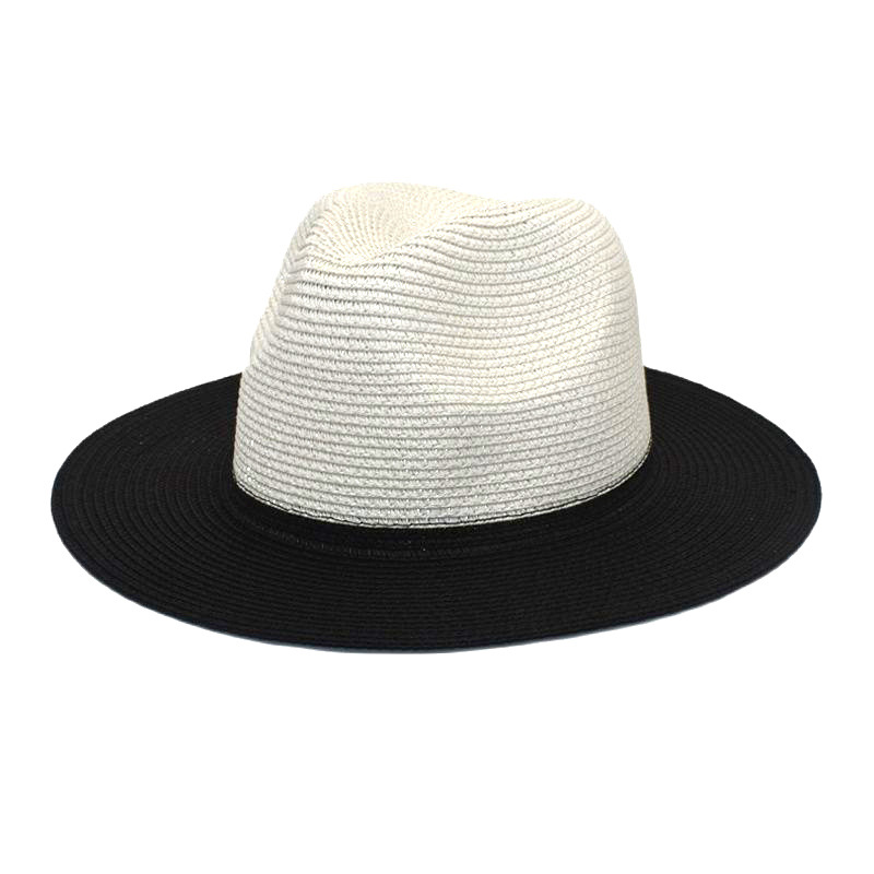 Cross-Border New Arrival Fashion Stitching Straw Hat Men and Women British Outdoor Travel Sun Protection Sun Hat with Wide Brim Two-Color Straw Hat