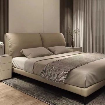 意式极简头层真皮床主卧网红大象耳朵1.