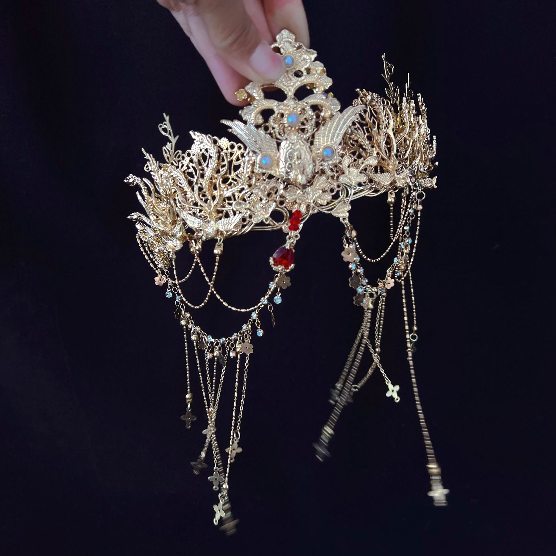 高颜值汉服发箍西域公主古风额饰流苏面帘异域眉心民族配饰发冠