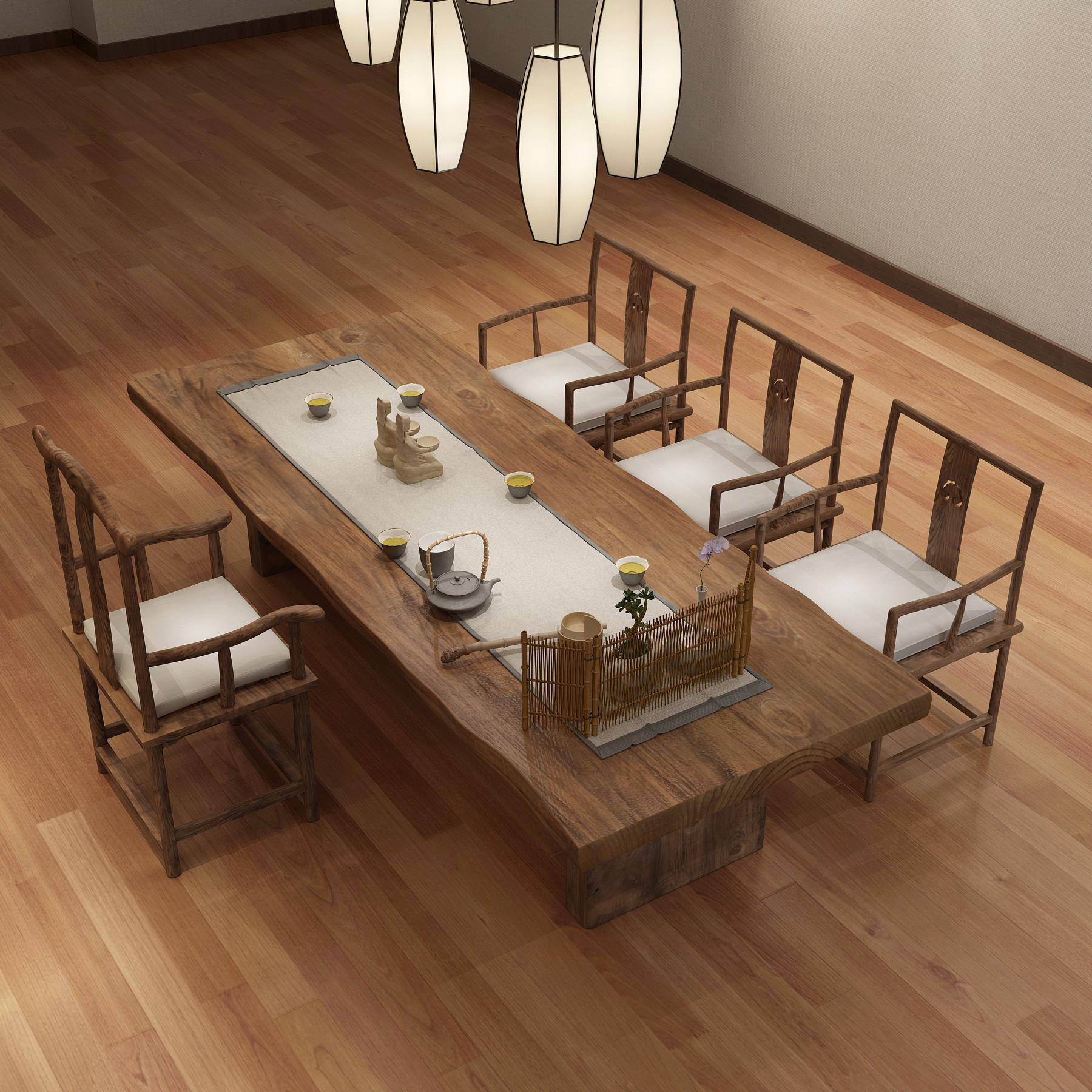 新中式茶桌椅组合 客厅功夫茶台 会客室禅意大板实木泡茶桌子