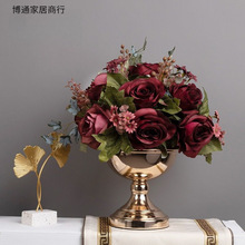 D它欧式复古玫瑰仿真花套装花艺客厅餐桌绢花假花仿真花摆设客厅