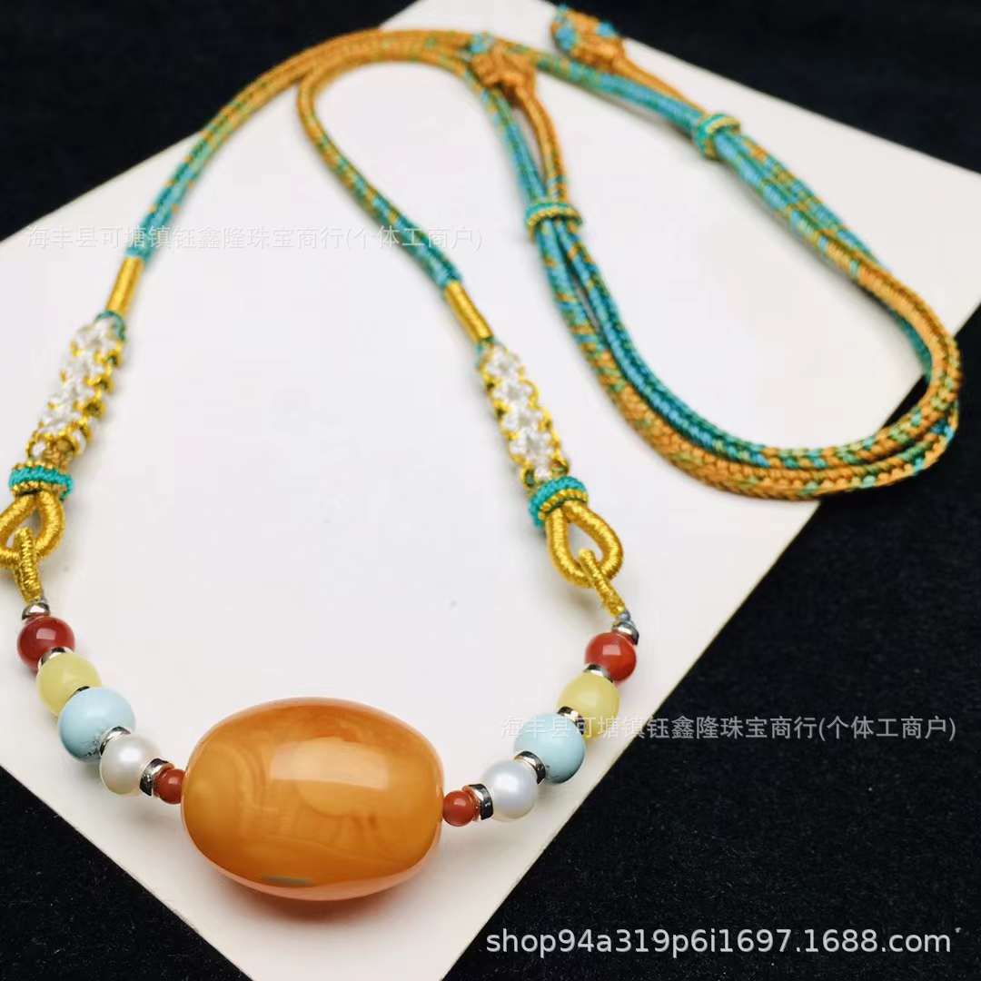 天然俄料蜜蜡欧洲回流老蜜花蜡枣珠锁骨链 diy绿松石南红蜜蜡项链