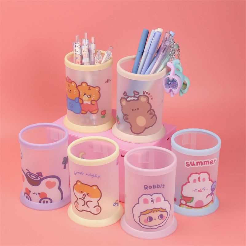 新款创意折叠笔筒可爱卡通圆形桌面收纳盒学生多功能盒ins小清新