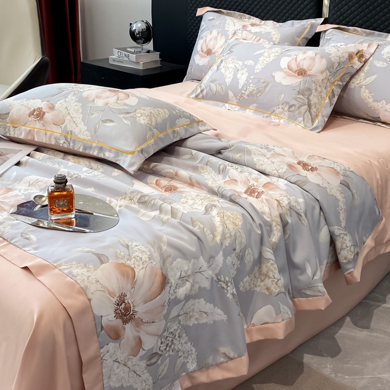 2024 Popular Live Printing Washed Tencel Summer Duvet Four-Piece Set Cool Washed Silk Ice Silk Summer Blanket Air Conditioner