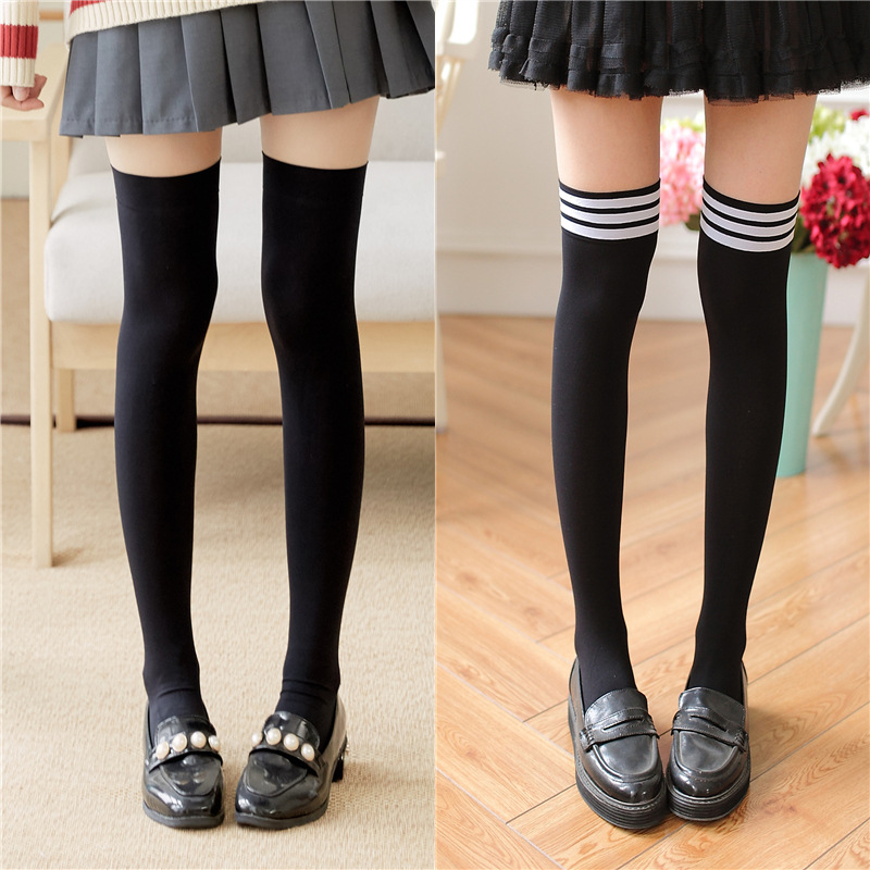 长筒袜学生条纹过膝袜半截白色小腿袜薄中筒袜制服jk袜-阿里巴巴