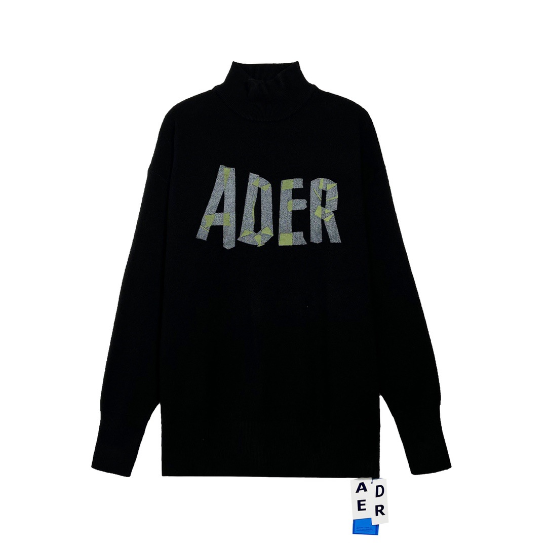 一件代发 2021秋冬新款ader男女款折纸logo字母针织半高领毛衣