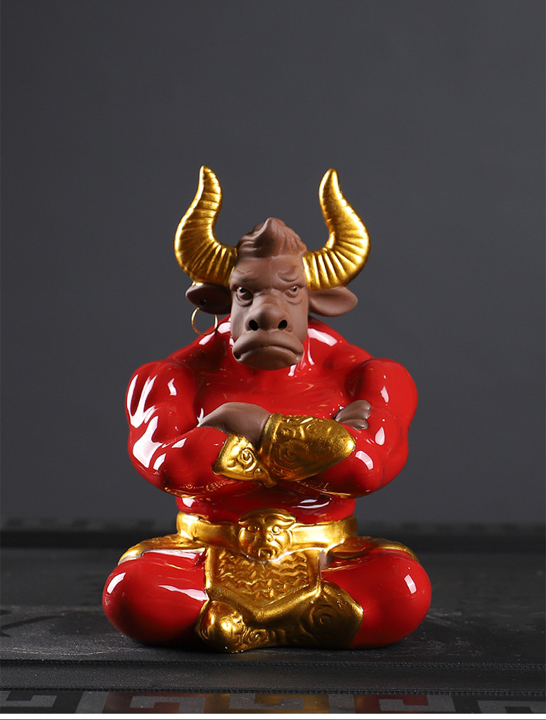 批发牛魔王牛气冲天紫砂茶宠鱼缸造景家居车载摆件茶桌玩招财摆件