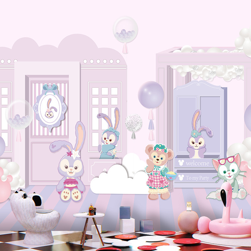 3d可爱星黛露墙纸主题酒店墙布卡通儿童房女孩卧室公主房装饰壁纸