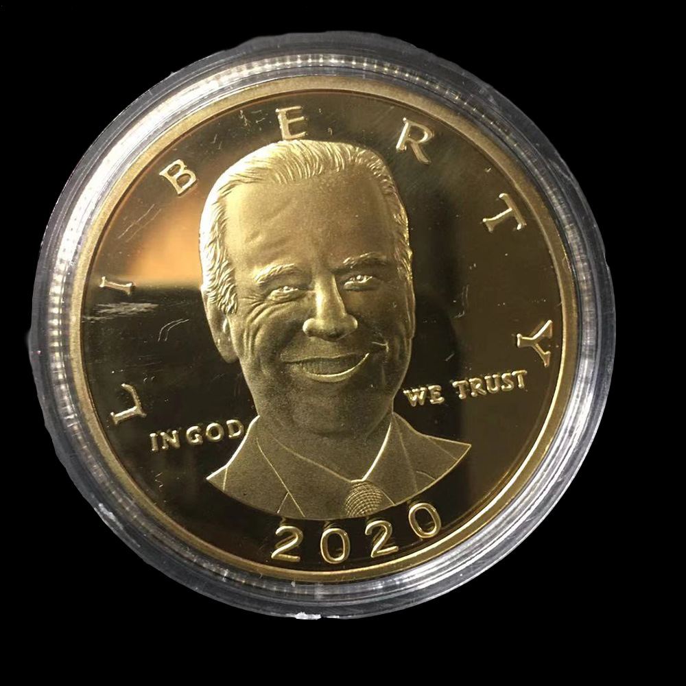 新款 美国总统大选2020拜登纪念币 人像浮雕彩印外贸金属工艺品