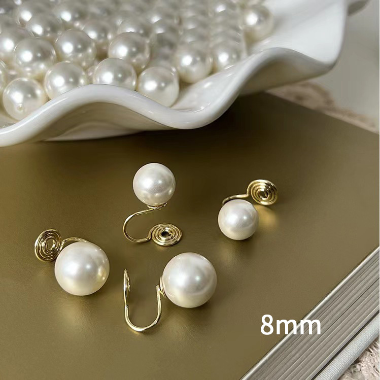 Korean Fashion Fever Shijia Pearl Earrings Vintage Sterling Silver Stud Earrings for Women without Piercing Mosquito Coil Ear Clip Wholesale