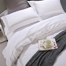 五星级宾馆酒店床上用品 80支纯棉贡缎刺绣白简约被套床单四件套