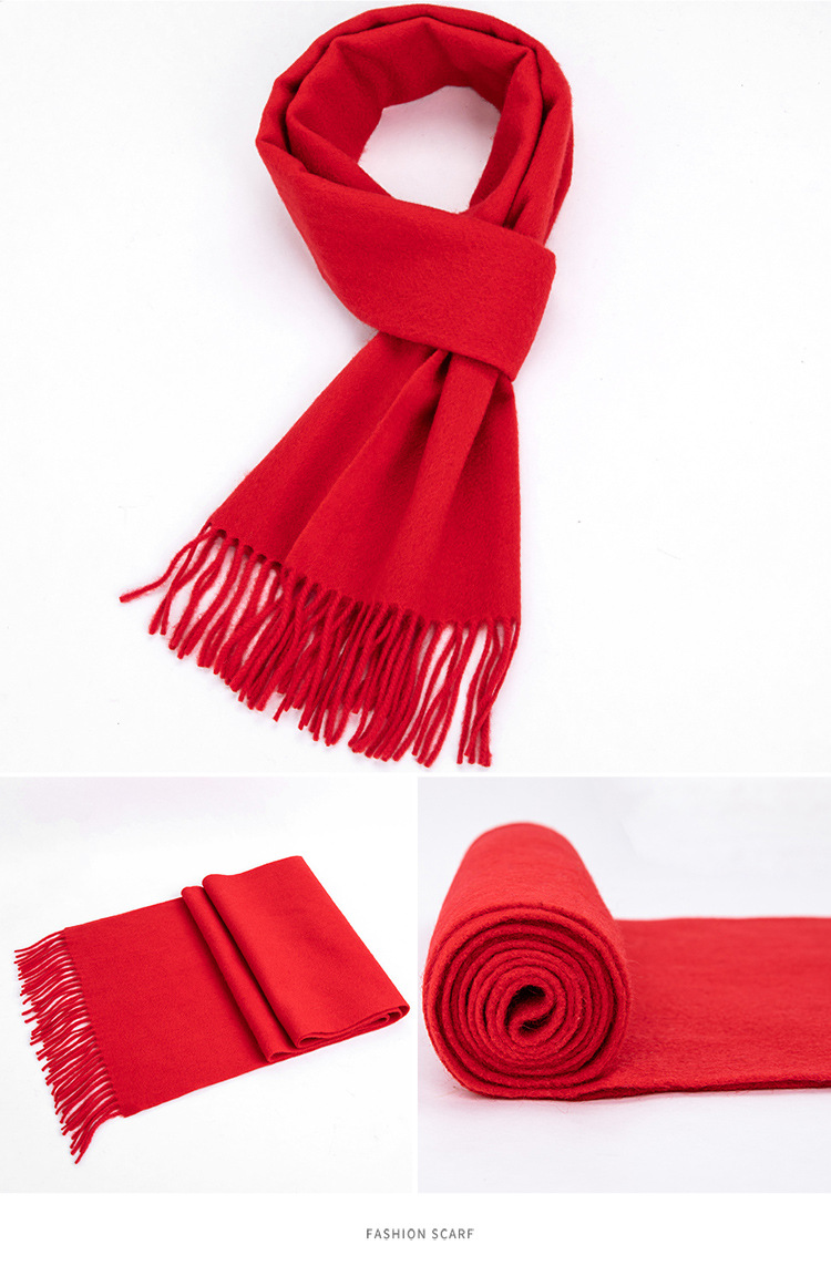 恒源祥100%纯羊毛围巾本命年中国红围脖男女年会大红色披肩礼盒装