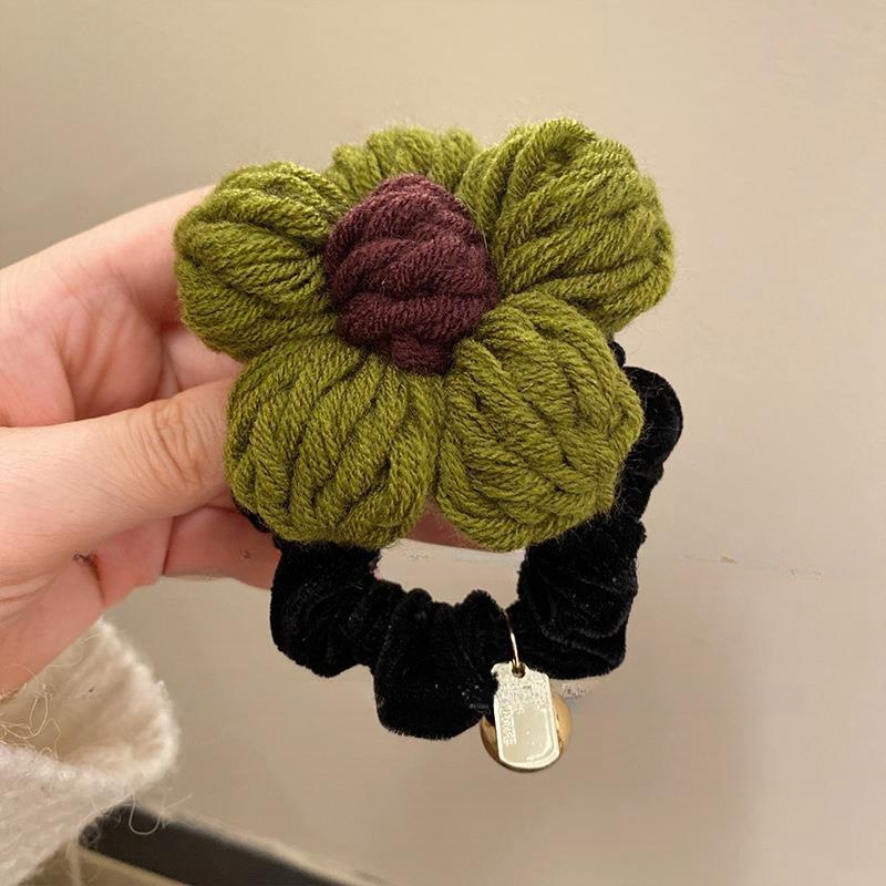 高级感美拉德发圈女秋冬毛线花朵头绳2024新款高端森系高弹力皮套