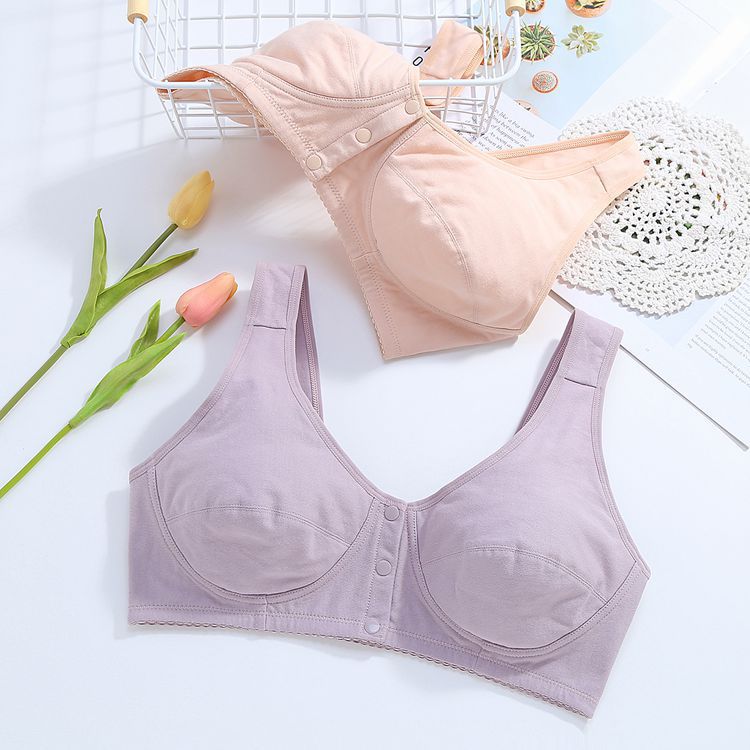 Mother's Underwear Cotton Front Buckle Middle-Aged and Elderly Bra Large Size without Steel Ring Tank Top Bra Pullover Underwear