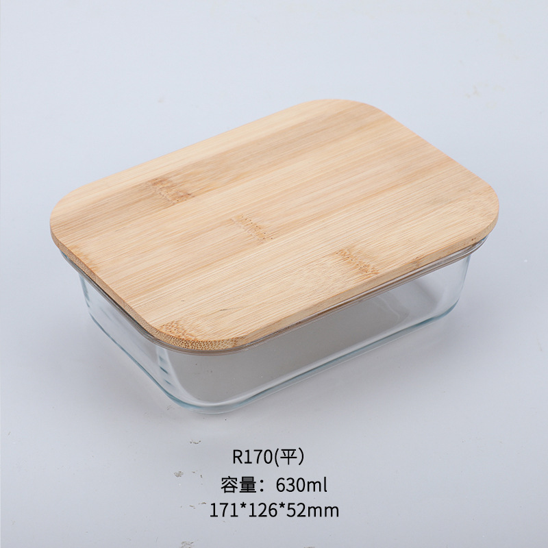 Wholesale Bamboo Wood Cover Glass Lunch Box Crisper Heat-Resistant Glass Borosilicate Japanese Lunch Box Microwave Oven