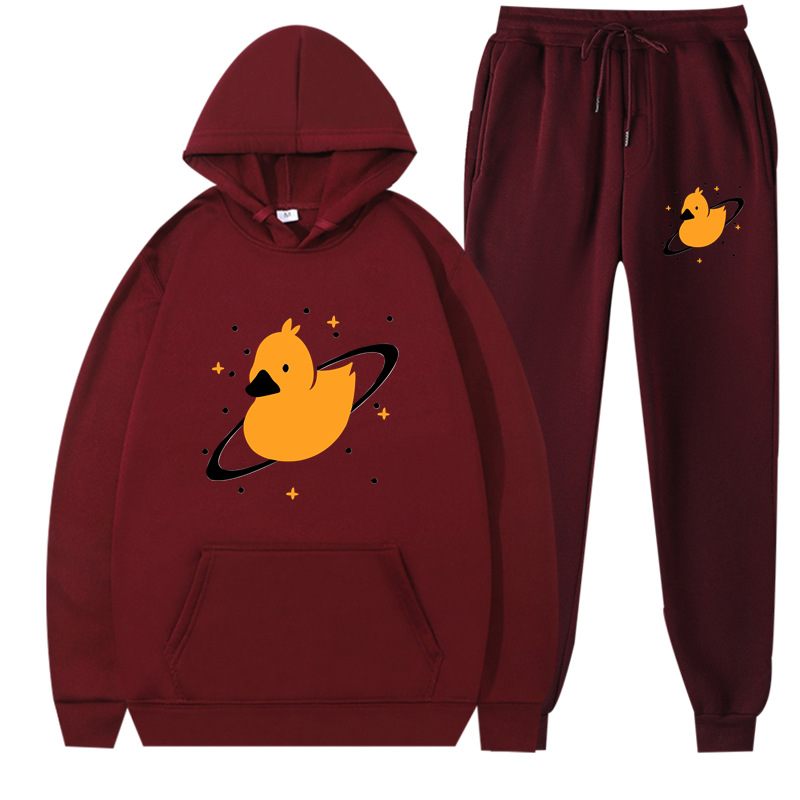 跨境时尚潮流quackity 带帽黄鸭连帽衫头套卫衣套装青年女男款