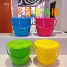 塑料小桶黄色小桶带盖子小水桶 清洁桶子4L塑料桶 蓝色小桶苹果桶