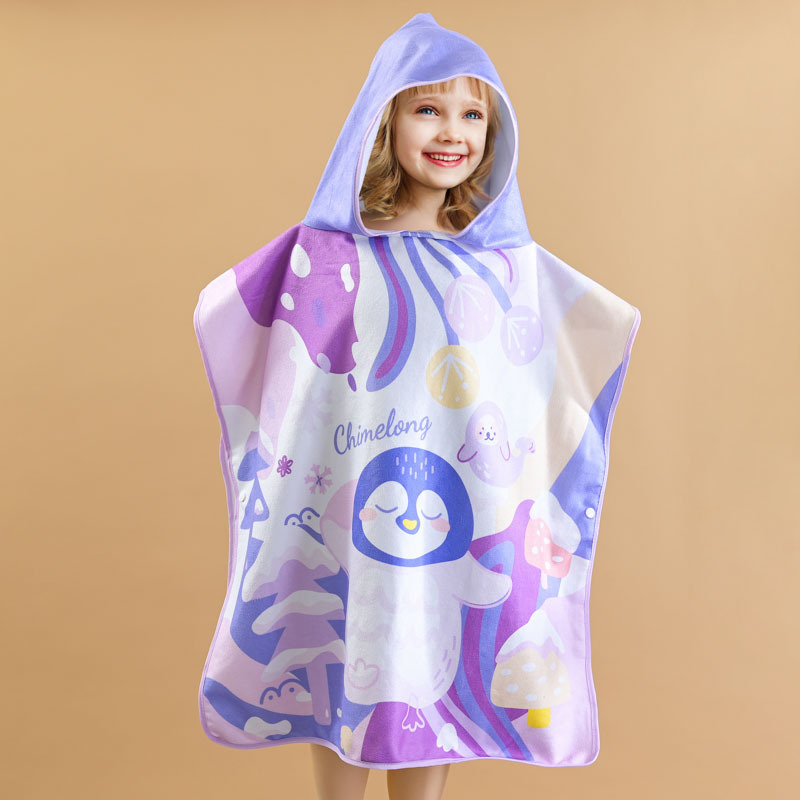 Children's Bath Towel Cape Polyester Cotton One Side Polyester One Side Cotton Boys and Girls Cartoon Printed Pattern Easy Absorbent Wearable Bathrobe