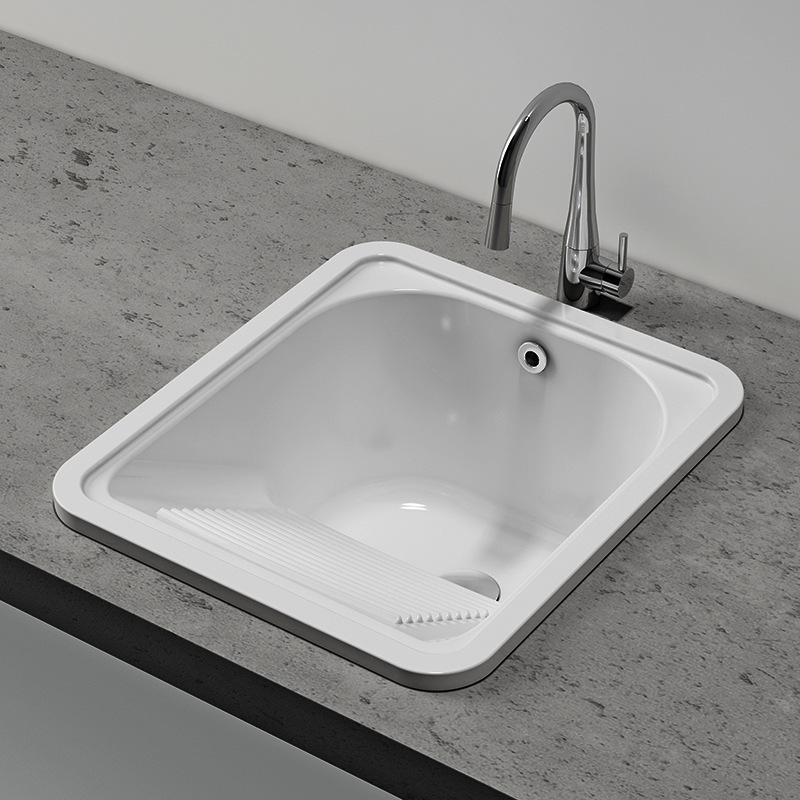 来图制作人造石一体洗手盆蒙特利阳台柜微晶石洗衣盆白色胶衣台盆