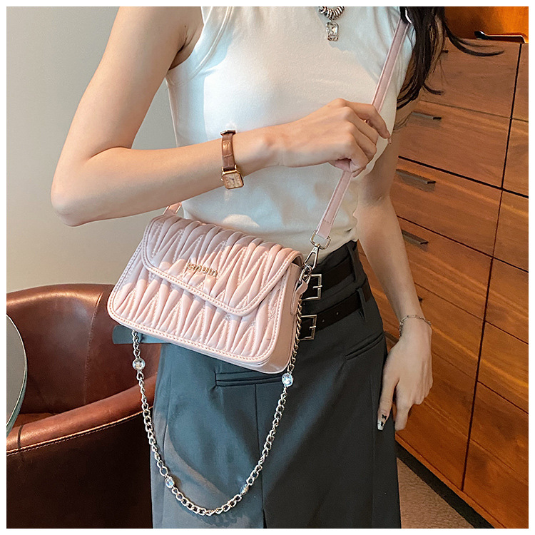 Trendy Women's Bags Pleated Underarm Bag Shoulder Bag Foreign Trade Export Exquisite High Sense Crossbody Chain Diamond Small Bag