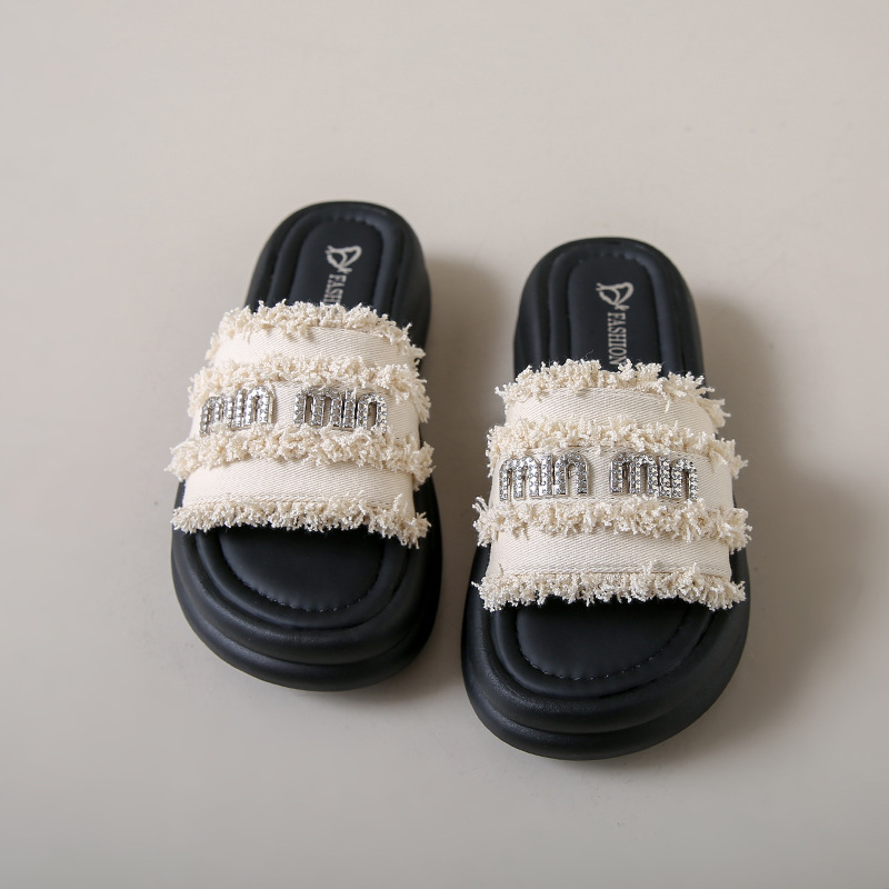 凉拖鞋女夏2024新款womens shoes大码外贸厚底懒人休闲沙滩拖鞋