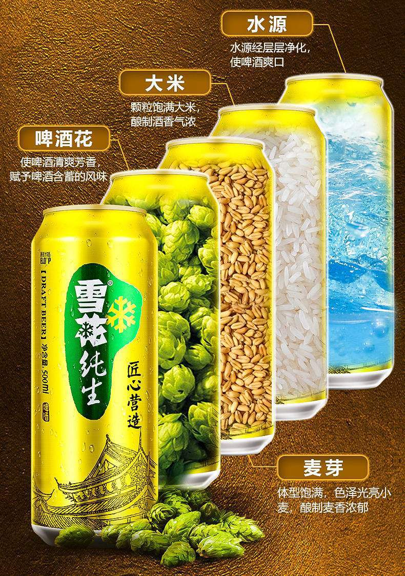 包邮新鲜日期snow/雪花啤酒纯生拉罐500ml*24听整箱听装批发